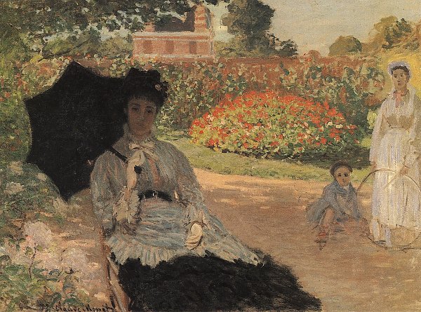 Camille im Garten mit Jean und seinem Kindermaedchen