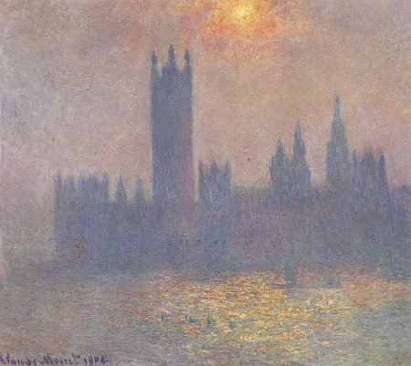 die Houses of Parliament Sonnenlicht im Nebel 