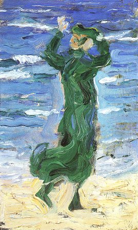 Die Frau im Wind am Meer 