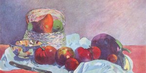Stillleben mit Fruechten Korb und Messer 