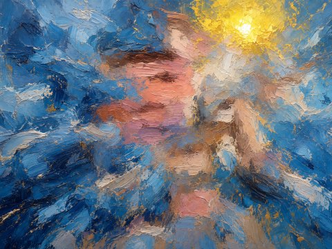 Lavendelnebel im Pixelmeer – Leinwandbild