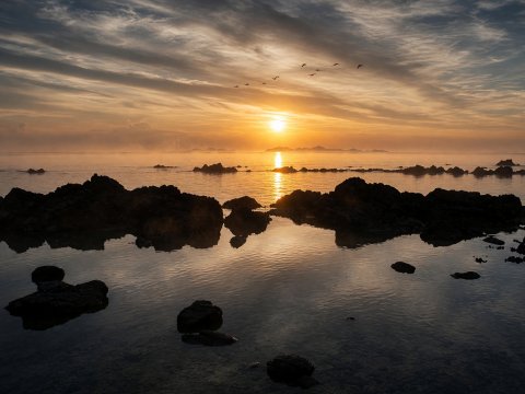 Afrikanischer Sonnenuntergang am Meer – Leinwandbild