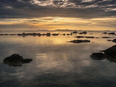 Afrikanische Küste bei Sonnenuntergang – Leinwandbild