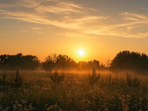 Afrikanischer Sonnenuntergang über Savanne – Leinwandbild