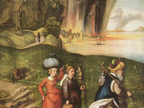 Flucht vor der zerstörten Stadt – Albrecht Dürer – Leinwandbild