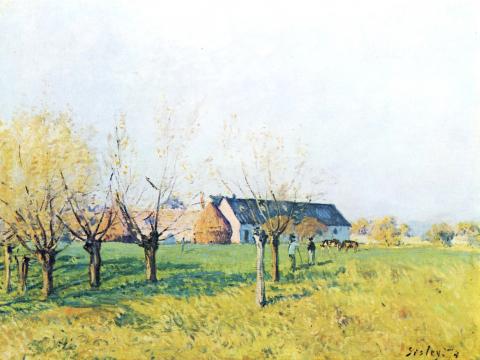 Ländliche Szene mit Bauernhaus – Alfred Sisley – Leinwandbild