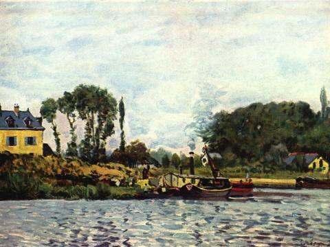 Flusslandschaft mit Booten – Alfred Sisley – Leinwandbild
