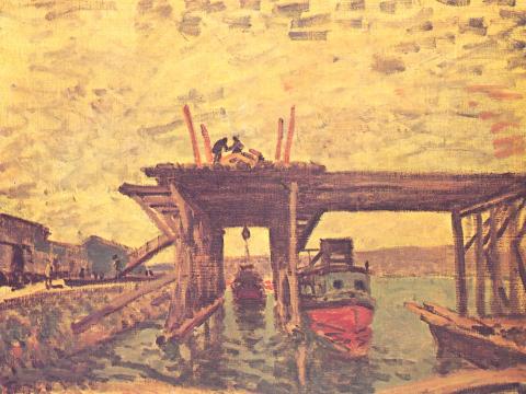 Brückenbau am Wasser – Alfred Sisley – Leinwandbild