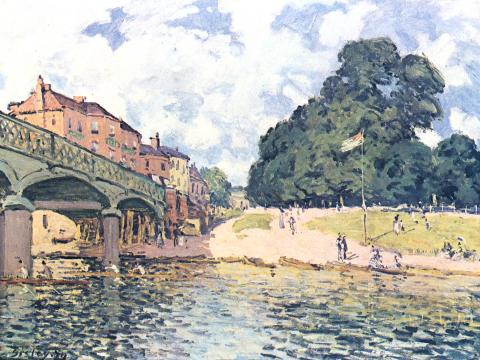 Flusslandschaft mit Brücke – Sonniger Tag – Leinwandbild