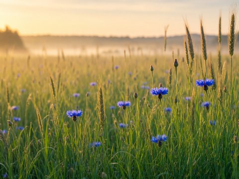 Flammenblau im hochsommerlichen Gras – Leinwandbild