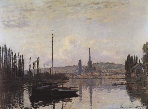 Hafenlandschaft mit Booten und Kirchtürmen – Leinwandbild