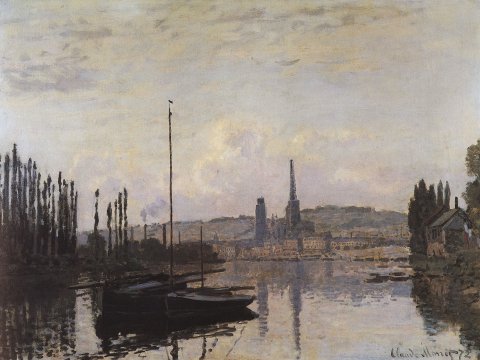 Hafenlandschaft mit Booten und Kirchtürmen – Leinwandbild