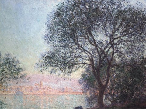 Baum am Ufer mit Stadtsilhouette – Claude Monet – Leinwandbild