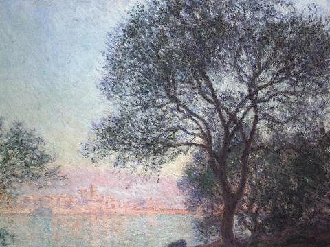 Baum am Ufer mit Stadtsilhouette – Claude Monet – Leinwandbild