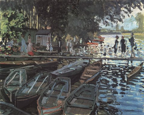 Boote am Ufer mit Badegästen – Claude Monet – Leinwandbild