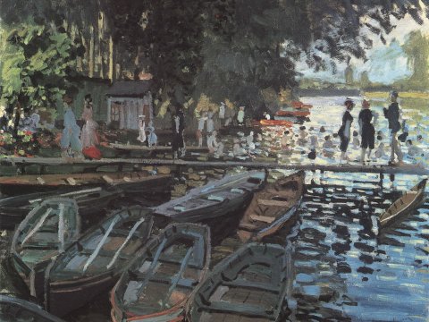 Boote am Ufer mit Badegästen – Claude Monet – Leinwandbild