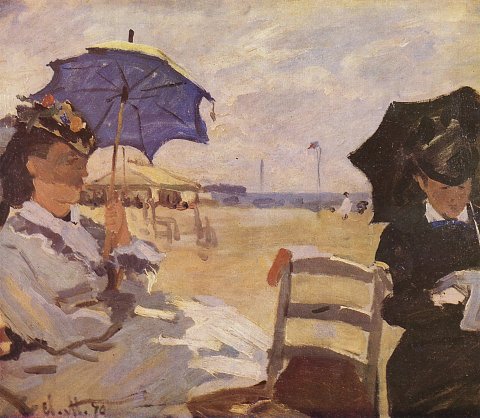 Damen am Strand mit Sonnenschirm – Claude Monet – Leinwandbild