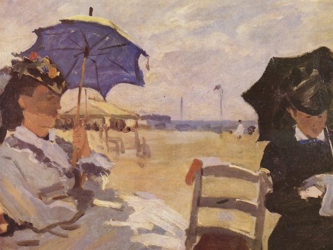 Damen am Strand mit Sonnenschirm – Claude Monet – Leinwandbild