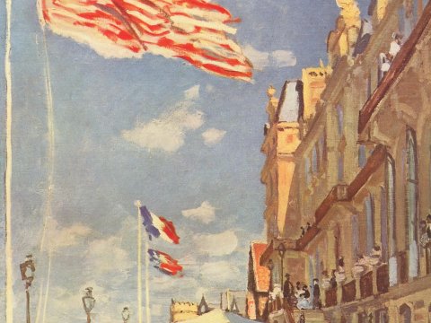 Festliche Promenade mit wehenden Flaggen – Leinwandbild