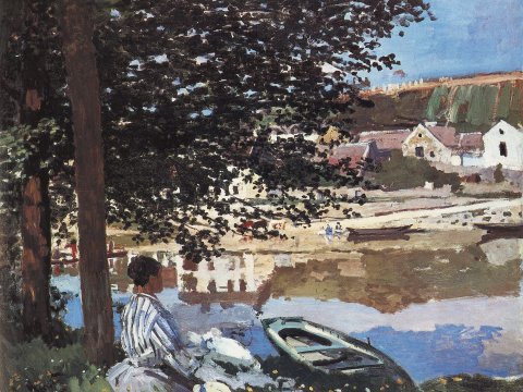 Frau am Flussufer unter Bäumen – Claude Monet – Leinwandbild