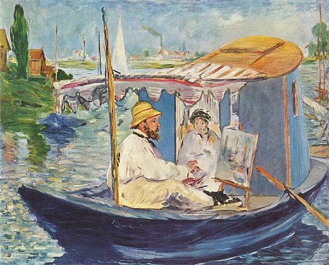 Malender Künstler im Boot – Édouard Manet – Leinwandbild