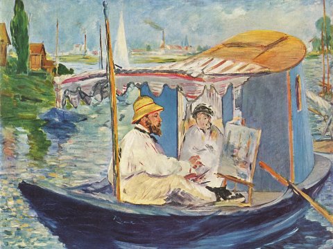 Malender Künstler im Boot – Édouard Manet – Leinwandbild