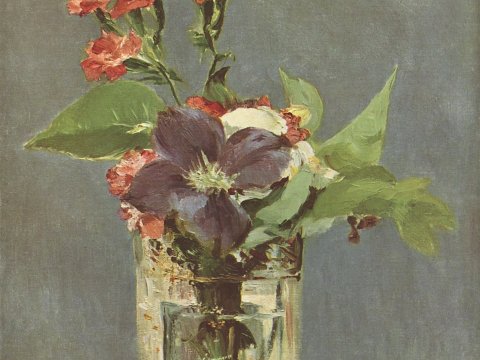 Blumen im Glasvasenstillleben – Édouard Manet – Leinwandbild