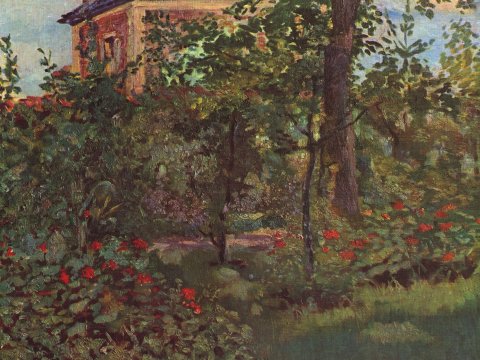 Garten mit roten Blumen – Édouard Manet – Leinwandbild