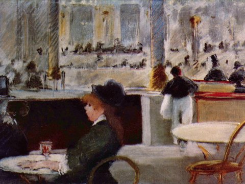 Café-Szene mit Frau am Tisch – Édouard Manet – Leinwandbild