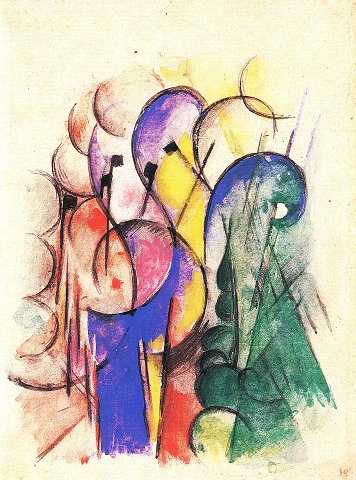 Bunte Formen in Blau, Grün und Gelb – Leinwandbild