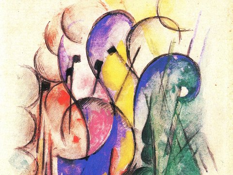 Bunte Formen in Blau, Grün und Gelb – Leinwandbild