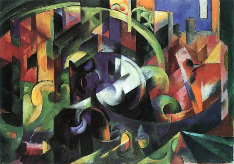 Bunte Zertrümmerung in Grün und Lila – Leinwandbild