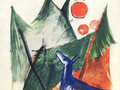 Blaues Reh vor grünen Bergen – Franz Marc – Leinwandbild