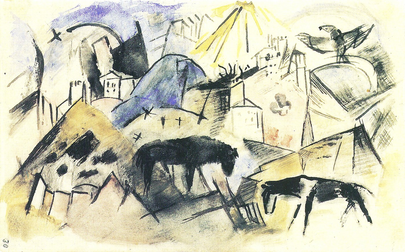 Pferde in abstrakter Landschaft – Franz Marc – Leinwandbild