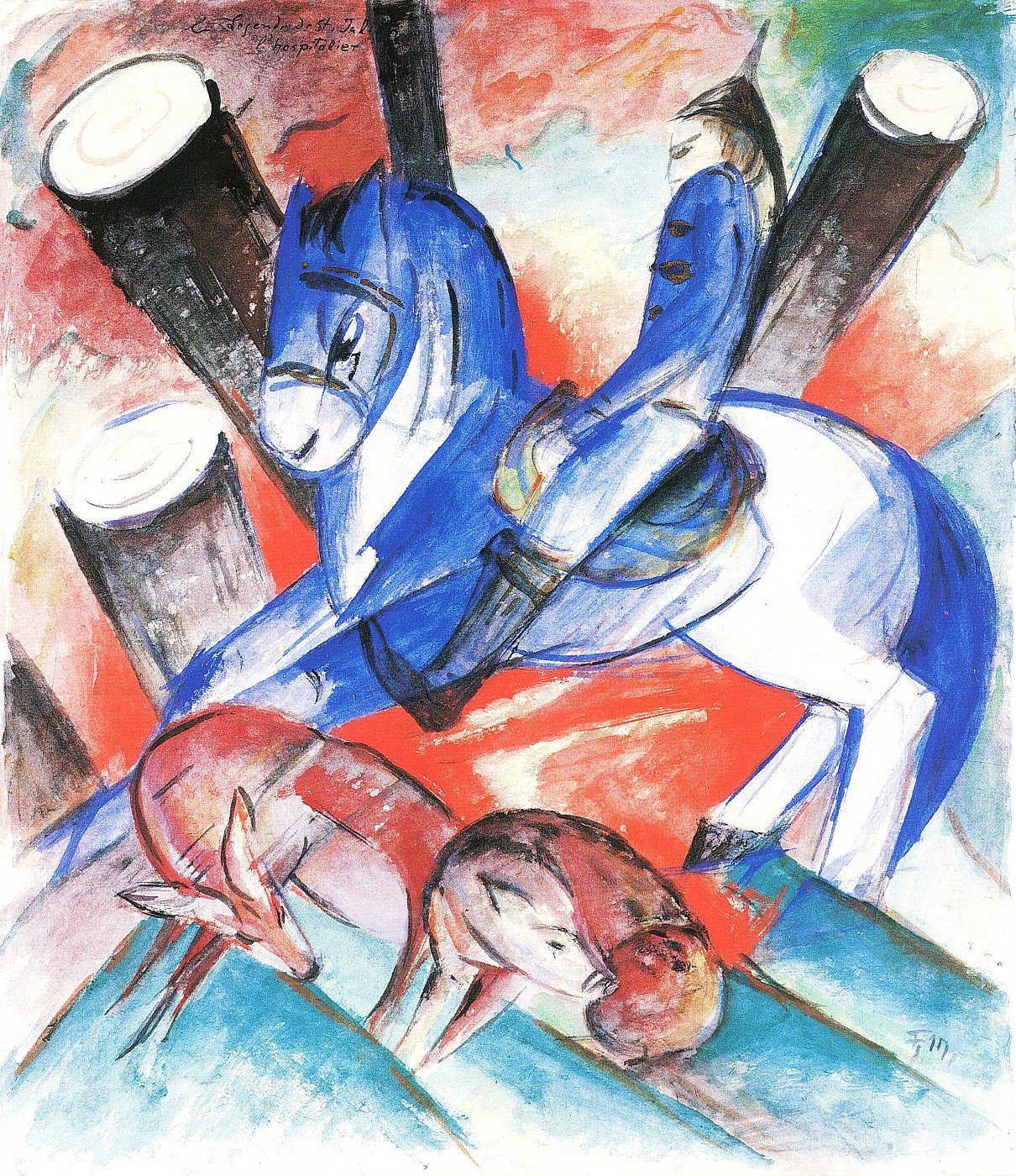 Blaues Pferd mit Hirschen – Franz Marc – Franz Marc Leinwandbild