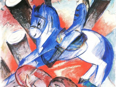 Blaues Pferd mit Hirschen – Franz Marc – Leinwandbild