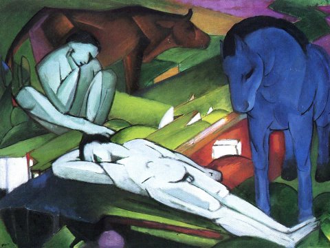 Zwei Akte mit Pferd und Kuh – Franz Marc – Leinwandbild