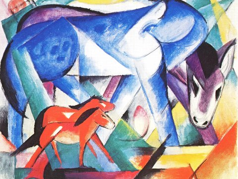 Blaues Pferd mit Fohlen – Franz Marc – Leinwandbild