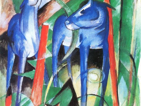 Blaue Pferde im grünen Wald – Franz Marc – Leinwandbild