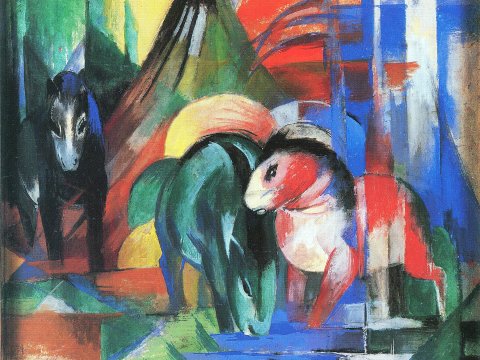 Pferde in farbiger Landschaft – Franz Marc – Leinwandbild