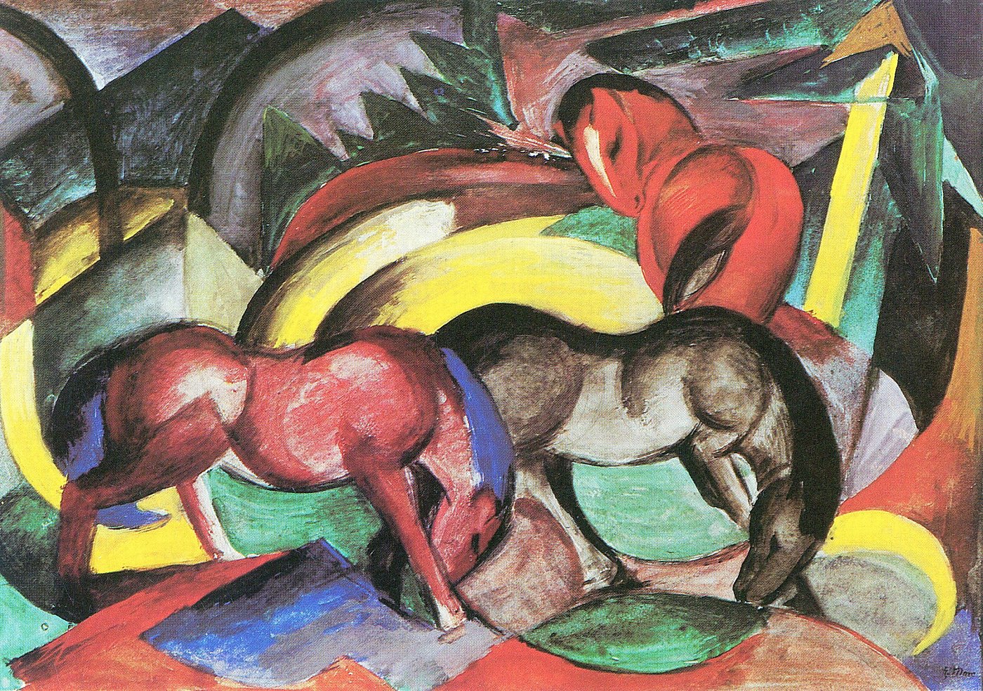 Zwei Pferde im Farbenspiel – Franz Marc – Franz Marc Leinwandbild