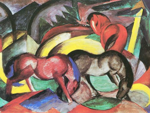 Zwei Pferde im Farbenspiel – Franz Marc – Leinwandbild