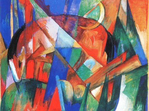 Rot-Blau-Grün: Dynamische Abstraktion – Leinwandbild