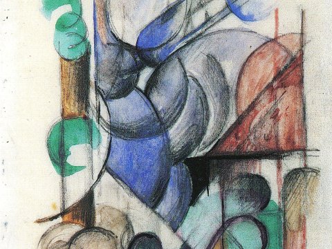 Blaue Wirbel und grüne Spiralen – Leinwandbild