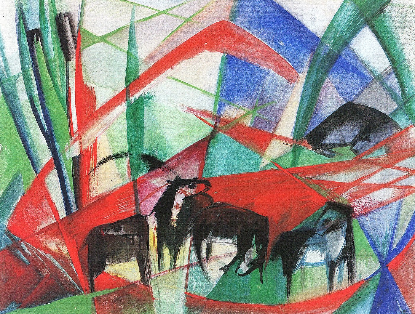 Pferde in abstrakter Landschaft – Franz Marc – Franz Marc Leinwandbild