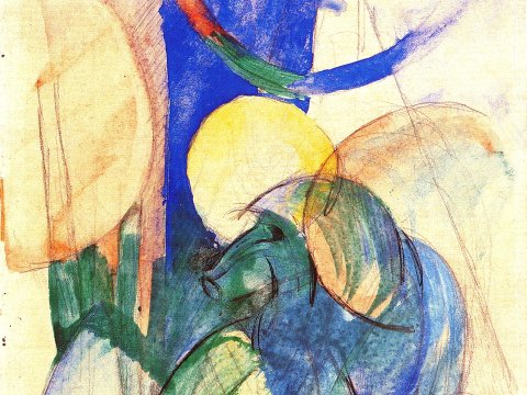 Blaues Pferd mit gelbem Mond – Franz Marc – Leinwandbild