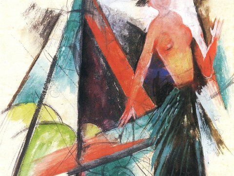 Weiblicher Akt mit farbigen Formen – Franz Marc – Leinwandbild