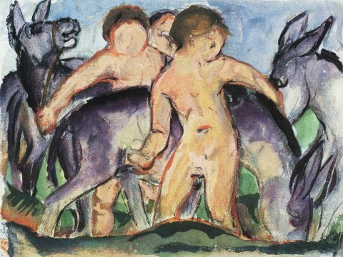 Kinder mit Eseln – Franz Marc – Leinwandbild