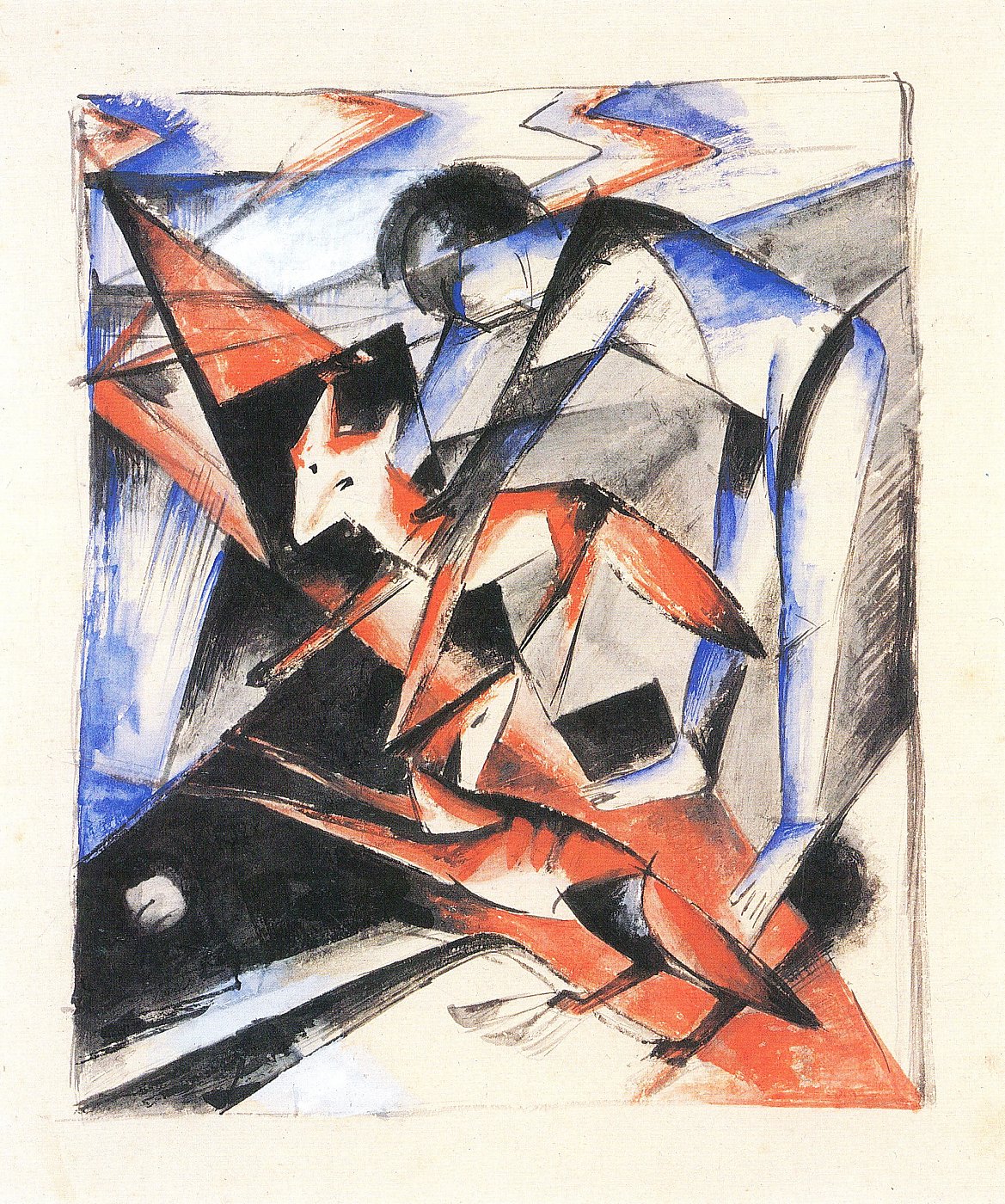Dynamische Formen in Rot-Blau-Schwarz – Franz Marc Leinwandbild