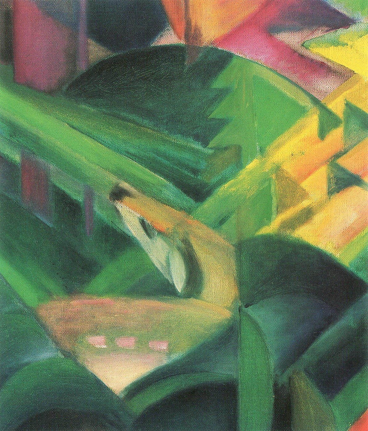 Grüne Dynamik mit Orange und Rosa – Leinwandbild